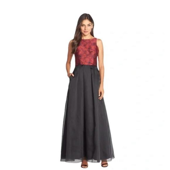 Aidan by Aidan Mattox Dresses & Skirts - Aidan Aidan Mattox Maxi Red Jacquard Tulle Gown Dress Size 12 Ball Gown Formal